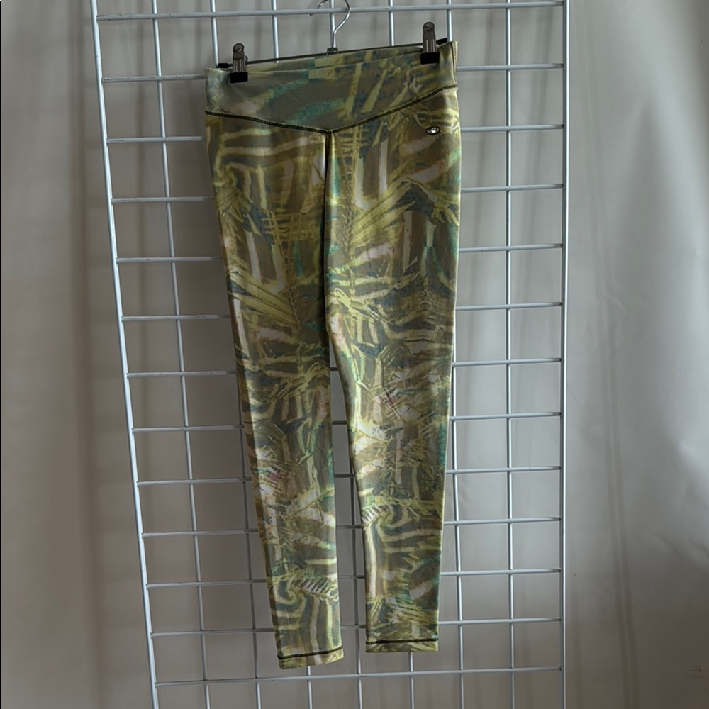 Women’s Brasil Funky Abstract Print Yellow/ Green Leggings Size Small